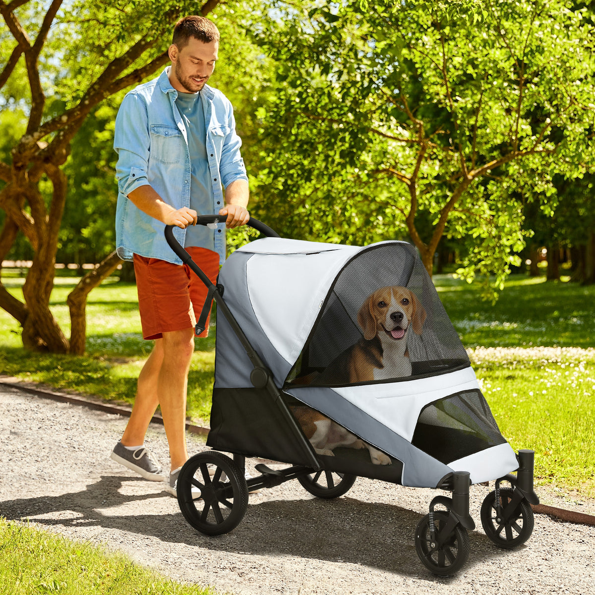 PawHut Hundewagen, Faltbarer Hundebuggy für mittelgroße Hunde, Haustierwagen mit 4 Rädern – Produktabbildung 2