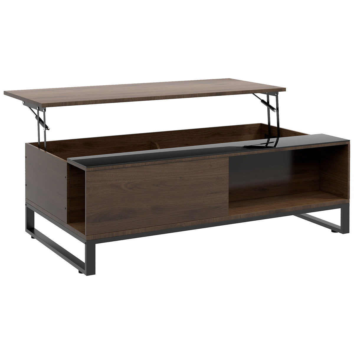 HOMCOM Beistelltisch mit Hebefunktion, verstecktes Staufach, Walsnussholzoptik, Stahlrahmen, 102 x 58 x 35,5
