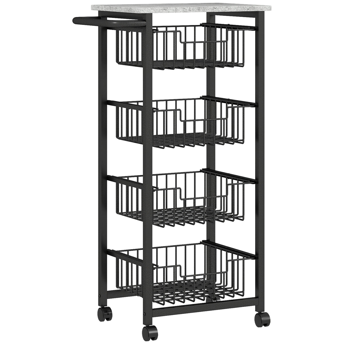 HOMCOM 4-stufige Küchenwagen auf Rädern, Rollbarer Servierwagen, Küchen-Trolley mit 4 Stahlkörben