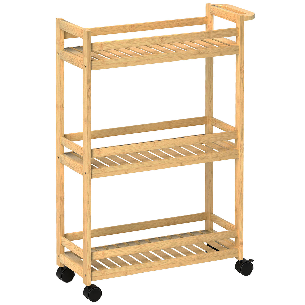 HOMCOM Servierwagen, 3 Etagen, Lamellenböden, Herausfallschutz, Bambus, 55 x 20 x 75 cm