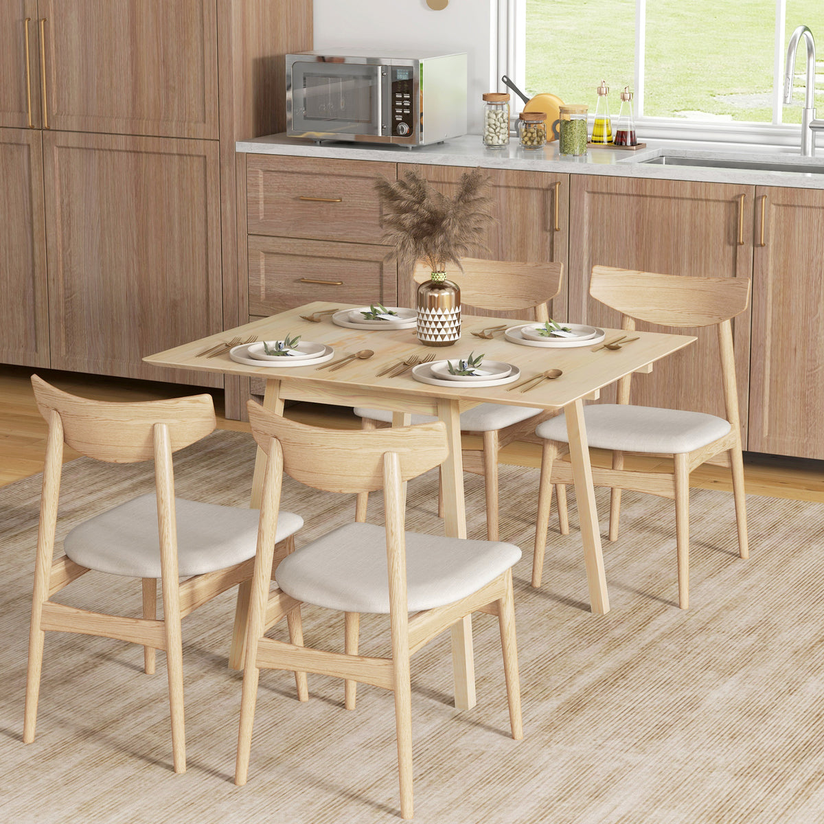 HOMCOM Esstisch Klapptisch Küchentisch, 2 aufklappbare Flächen, 110 x 86 x 75 cm, Natur – Produktabbildung 2