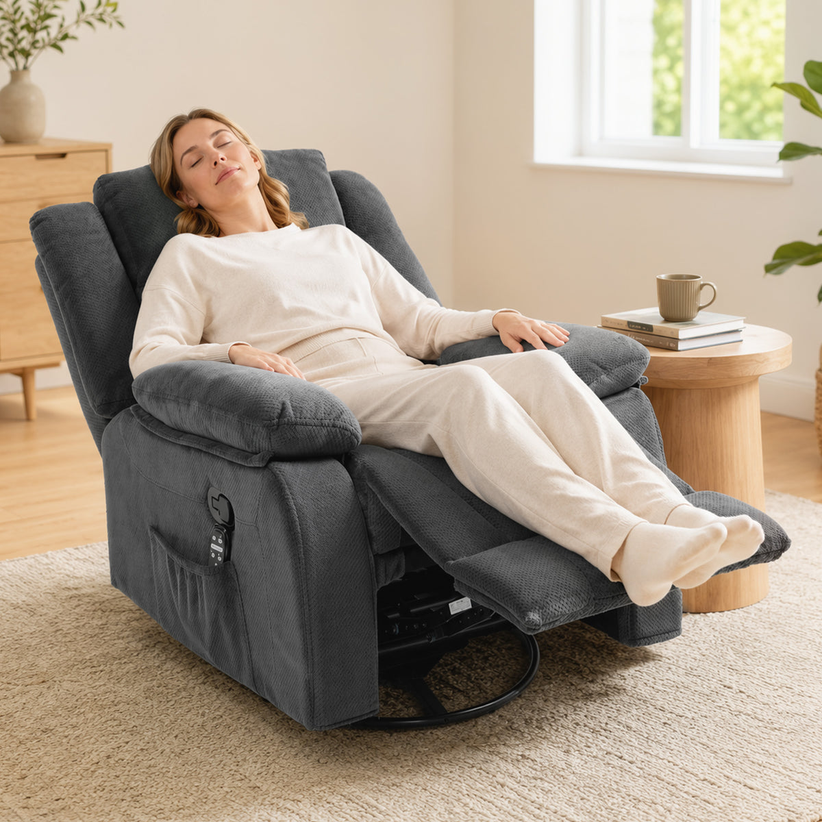 HOMCOM Relaxsessel mit Vibrationsmassage und Wärme, manuell verstellbarer Drehsessel mit – Produktabbildung 2