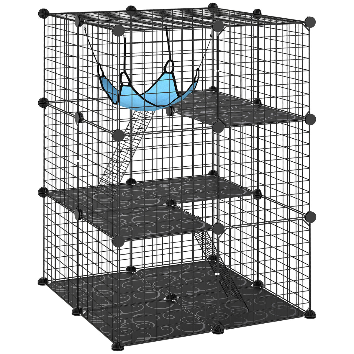 PawHut ndoor Katzenkäfig 105 cm, Stahl-Katzengehege mit 3 Türen, DIY-anpassbares Design für Kätzchen unter