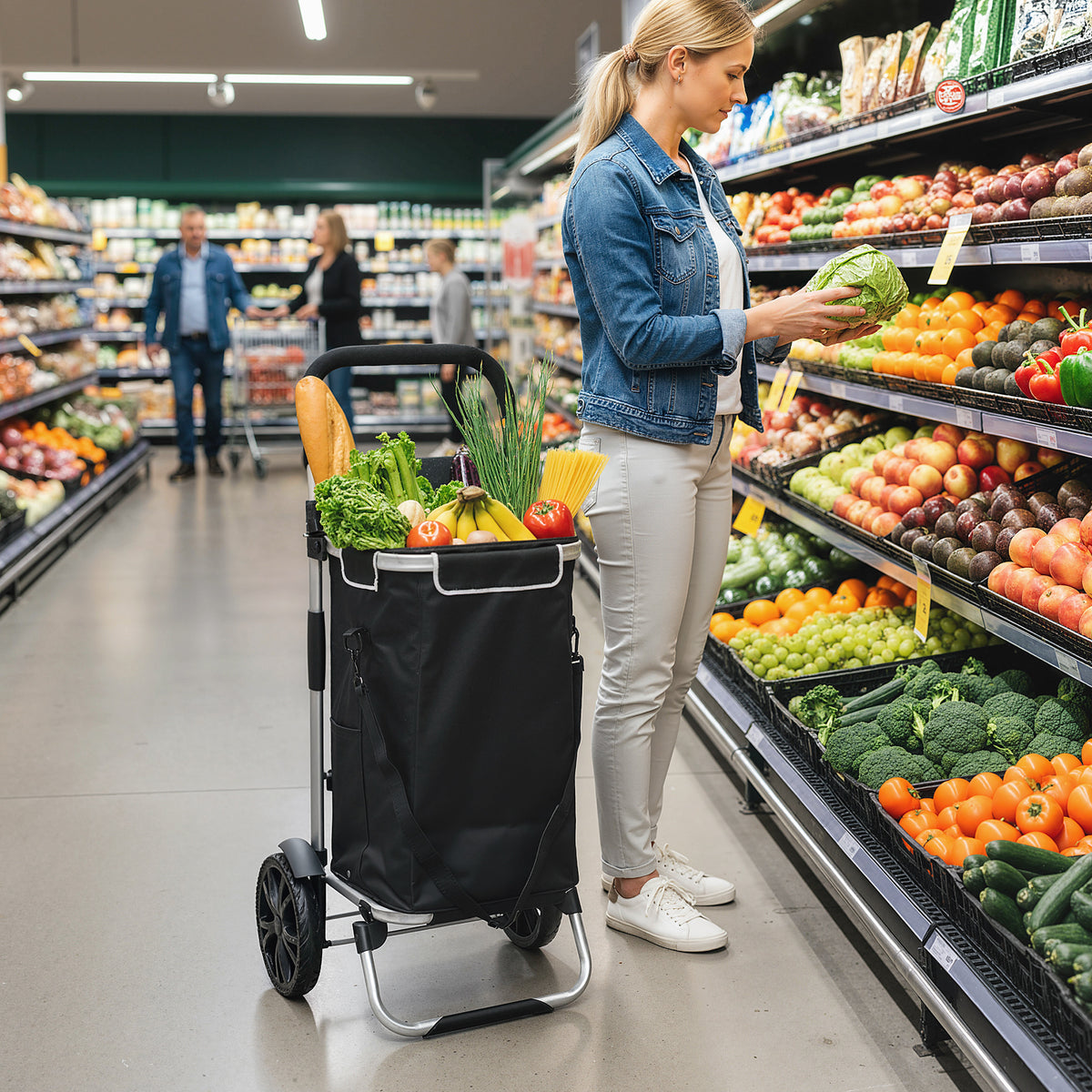 HOMCOM 3-in-1 Einkaufstrolley klappbar mit 40L Kapazität belastbar Trolley bis 25kg mit Kühlfach Schwarz – Produktabbildung 2