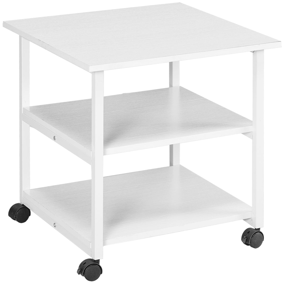 HOMCOM Druckertisch mit Rolle, Druckerständer mit 3-Ebene, Druckerhalter Stahl, 50 x 50 x 52,5 cm