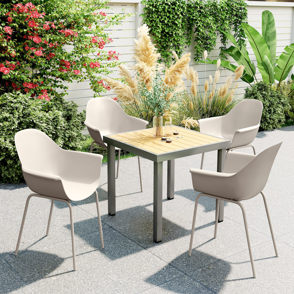 Outsunny 4er-Set Gartenstühle Outdoorstühle Gartenstuhl, Moderns Design, 59 cm x 55 cm x 84 cm, Grau – Produktabbildung 2
