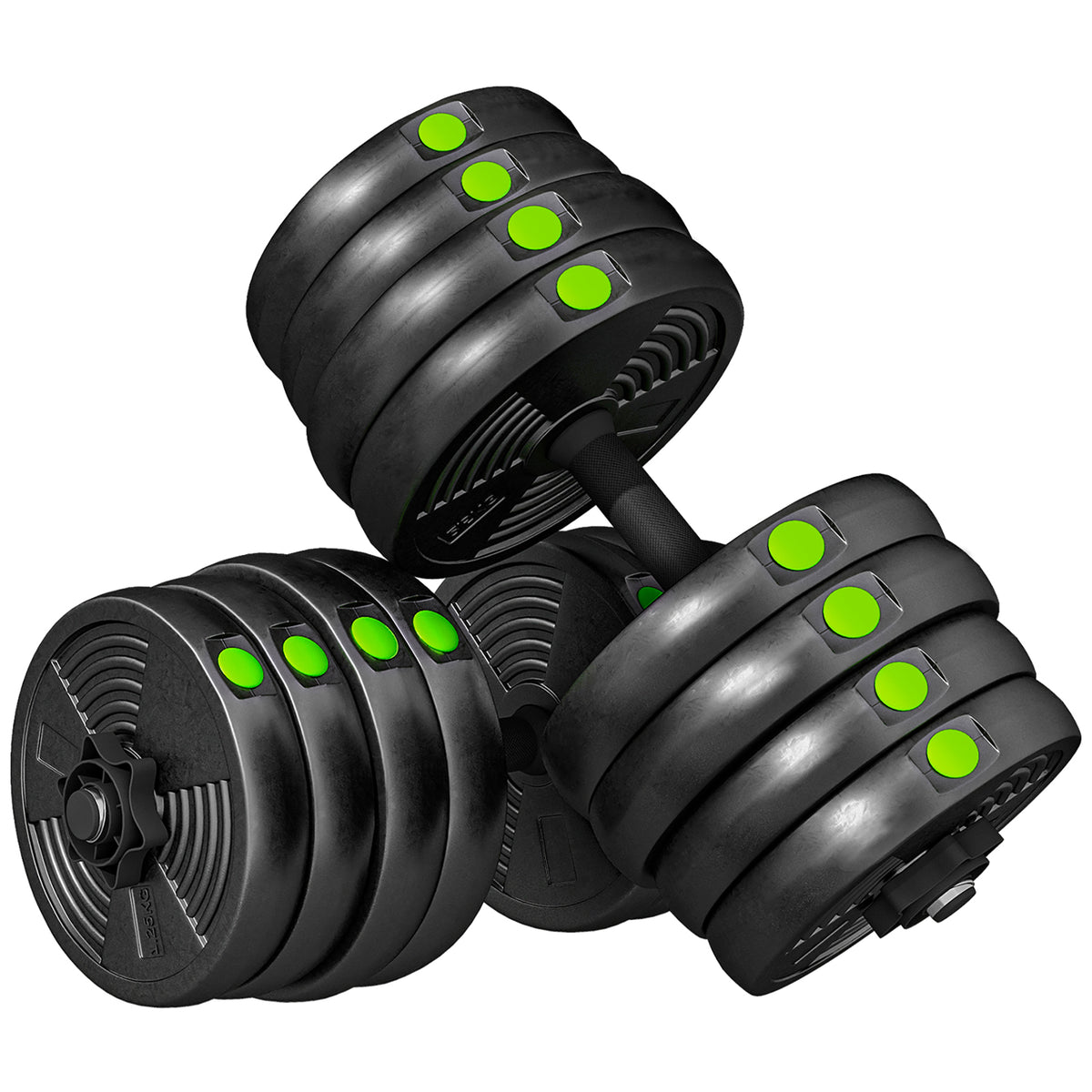 2-in-1 Hantel-Set, Lang- & Kurzhantel, 30 kg, rutschfest, bodenschonend, Schwarz/Grün