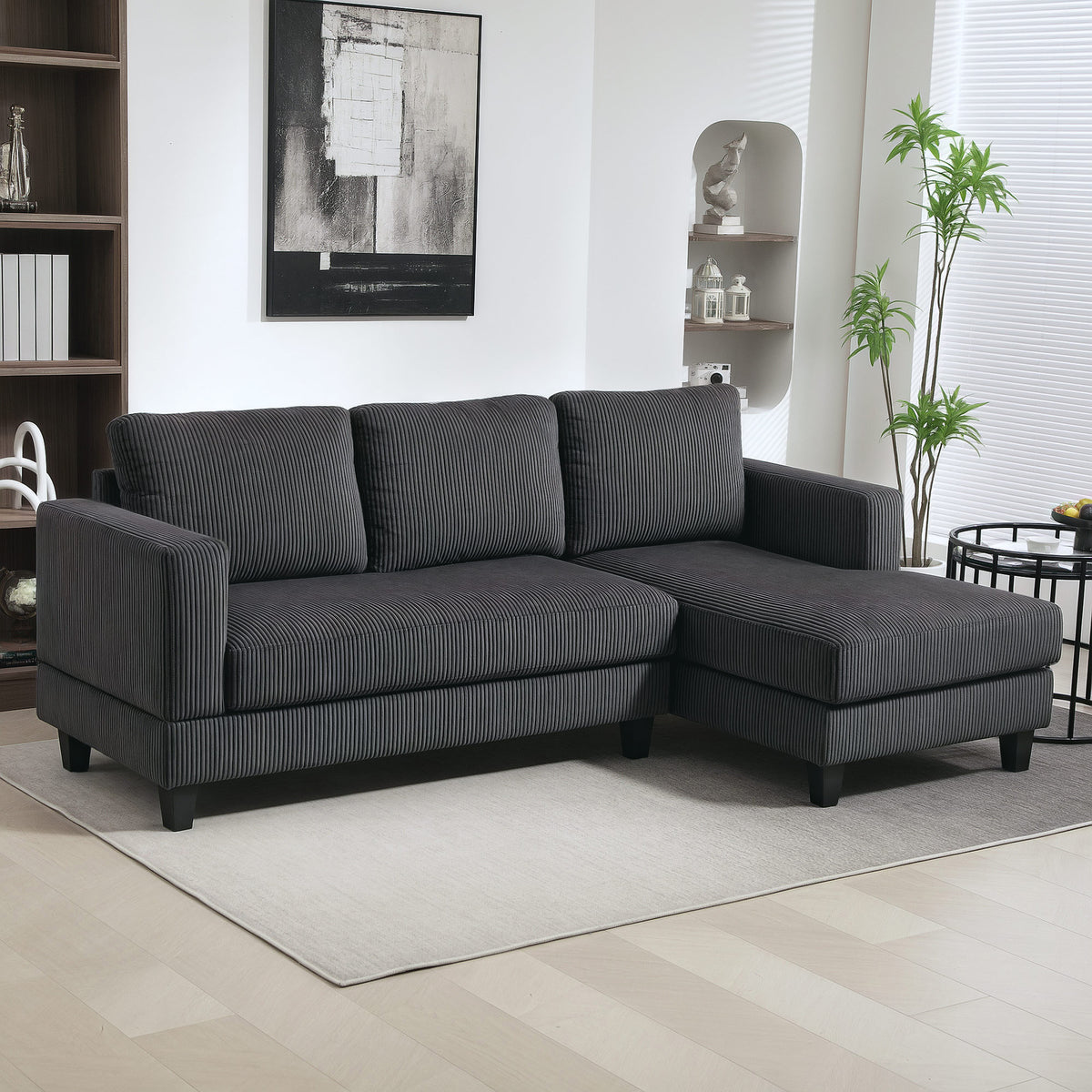 HOMCOM Ecksofa, L-förmiges 3-Sitzer-Sofa mit Chaiselongue, Holzkonstruktion, 8 Beine, Cordstoff – Produktabbildung 2
