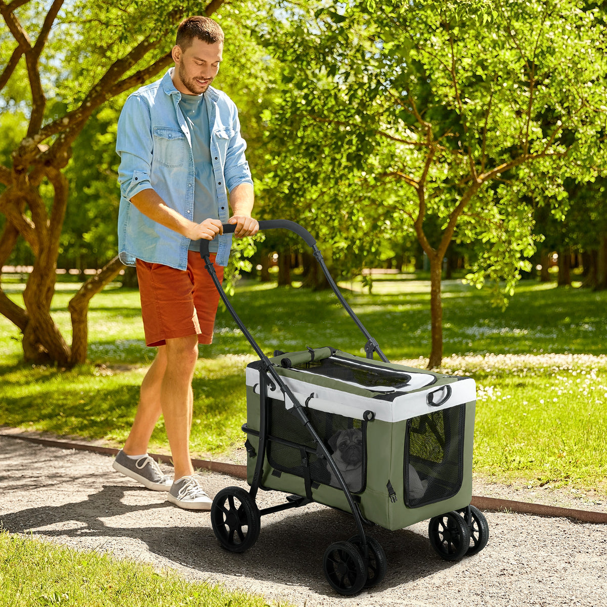 PawHut Hundbuggy Haustierbuggy Hundewagen, klappbar, abnehmbarer Korb, 81 x 58 x 97,5 cm – Produktabbildung 2