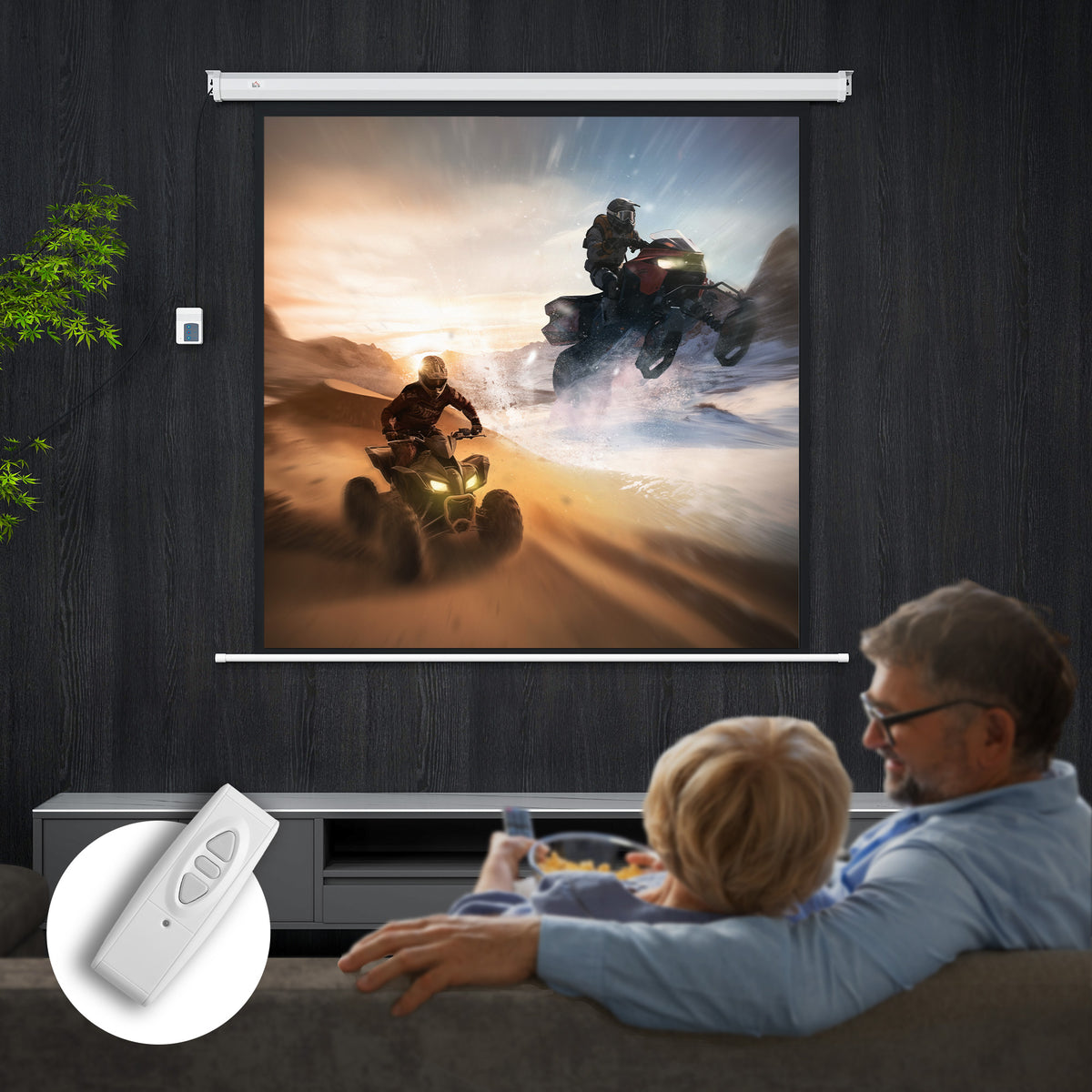 HOMCOM Beamer Leinwand 176,5 x 176,5 cm 85 Zoll 1:1 HD 4K Rollo-Leinwand für Heimkino für Heimkino – Produktabbildung 2
