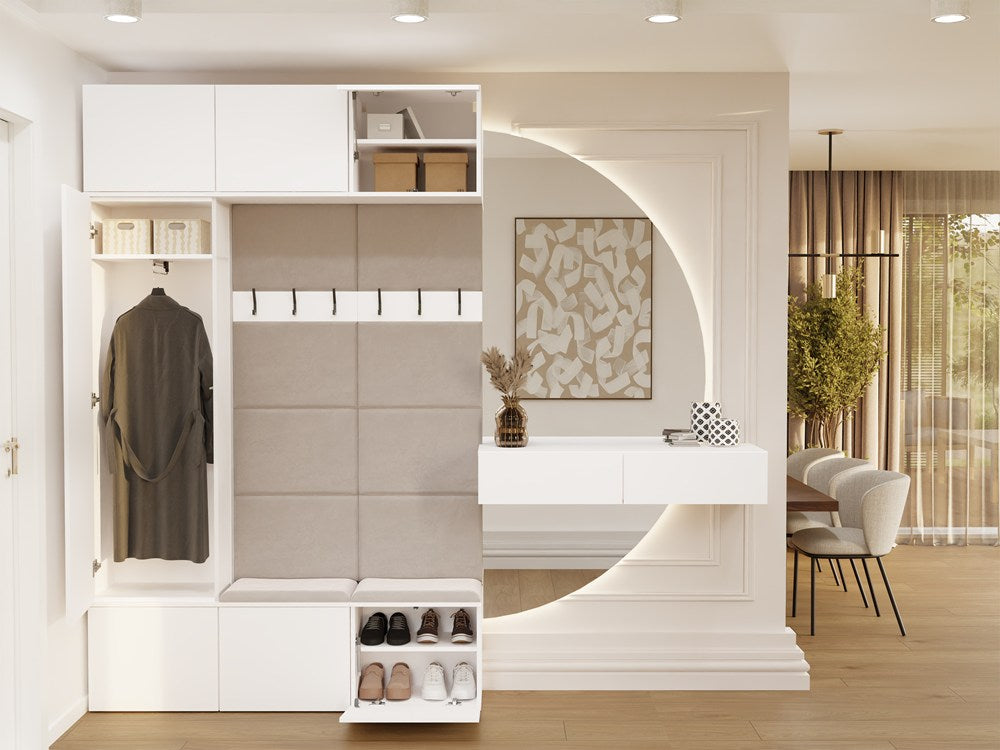 Garderobe HAGA III 1Sz2W WEISS Schrank + 2x Kleiderpaneel für Flur – Produktabbildung 2
