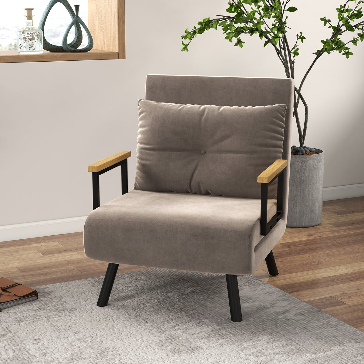 HOMCOM Schlafsessel, Gästebett, verstellbare Rückenlehne, bis 120 kg, Stahllrahmen, 63x73x81cm – Produktabbildung 2