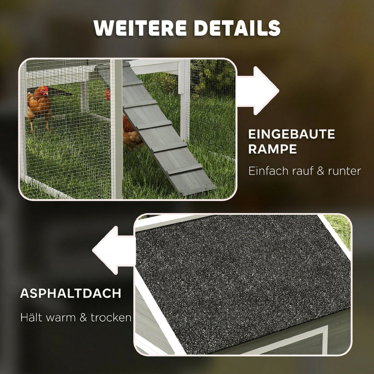 PawHut Hühnerstall aus Holz mit Auslauf Nistkasten Asphaltdach herausziehbar Tablett für 4-6 Hühner – Produktabbildung 8
