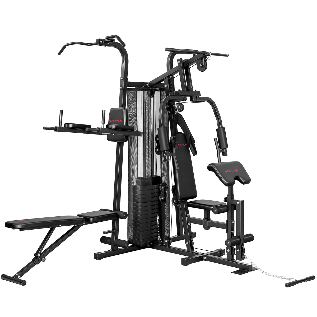 Multifunktions-Trainingsstation, Heimfitness-Maschine für über 10 Übungen, Gewichte, anpassbare Fitnessbank