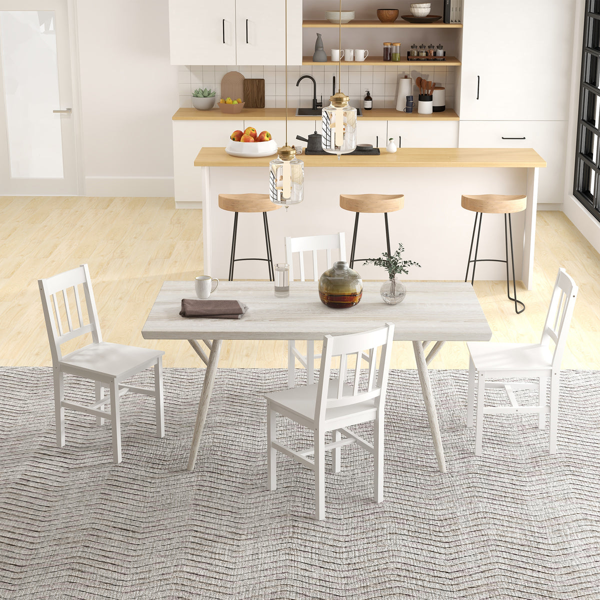 HOMCOM 4er-Set Esszimmerstühle Küchenstühle Stühle, Massivholz, 41 cm x 46,5 cm x 85,5 cm, Weiß – Produktabbildung 2