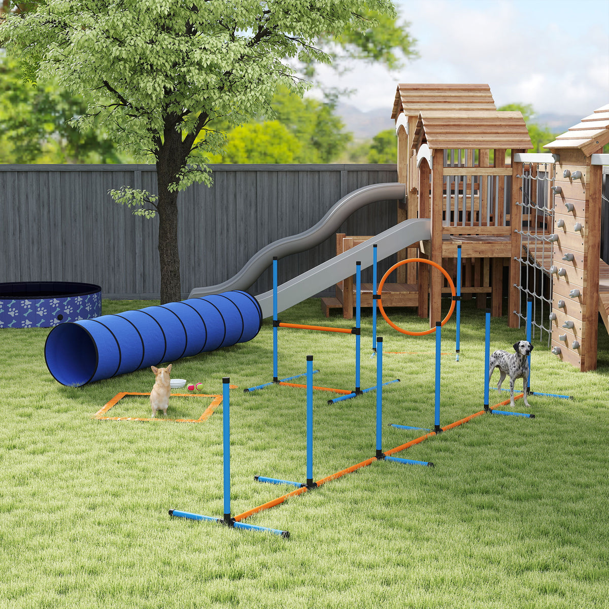 PawHut Hundetrainings-Set für Agility, 8-teiliges Set mit Tunnel, Slalomstangen, verstellbaren Hürden – Produktabbildung 2