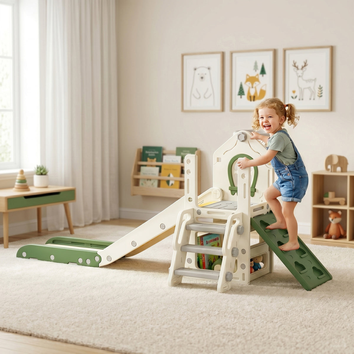 Faltbare 5-in-1 Kleinkinderrutsche mit Kletterelement, Basketballkorb, Stauraum und Basketball für – Produktabbildung 2