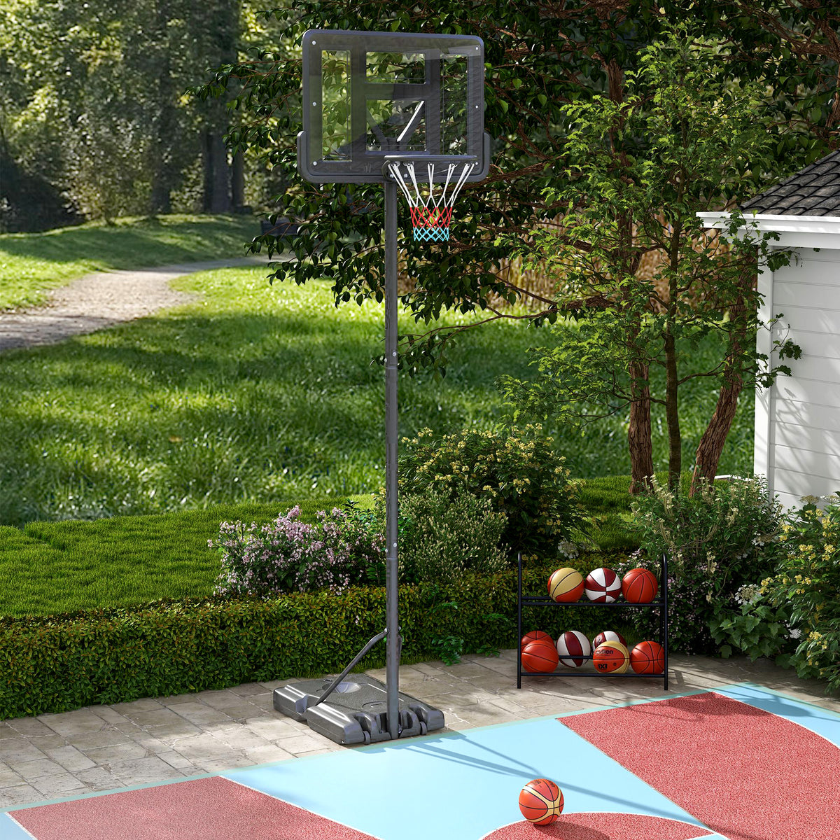 Basketballständer, Outdoor/Indoor, höhenverstellbar, mit Rädern, befüllbare Basis, Korbhöhe 2,30-3,05 m – Produktabbildung 2
