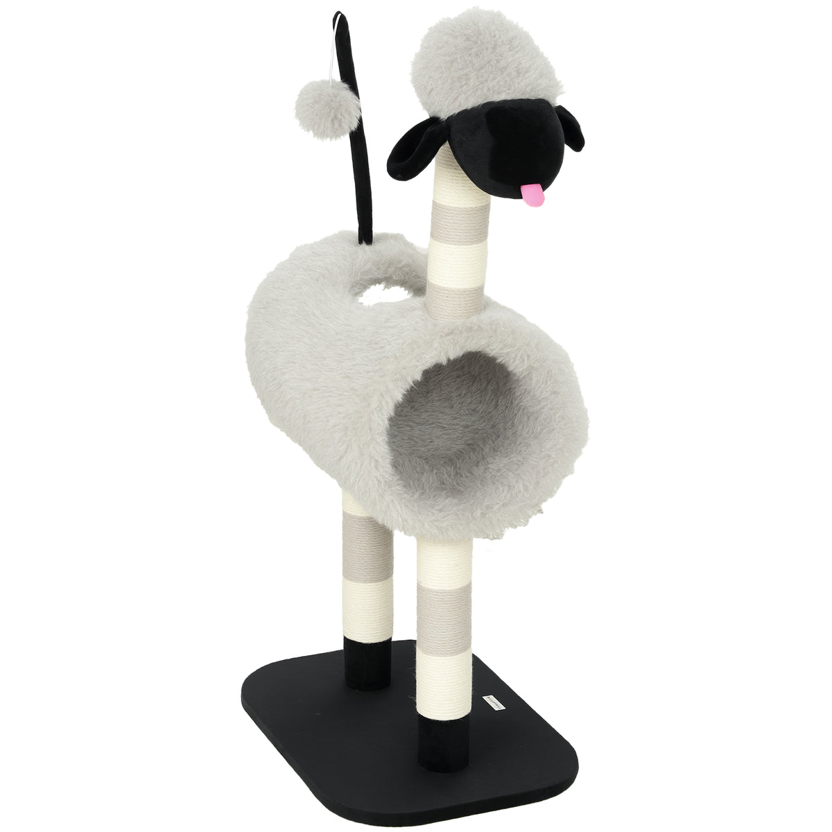 PawHut Katzenbaum im Schaf-Design, mit Kratzpfosten, Tunnel und Spielzeug, 98 cm, Hellgrau