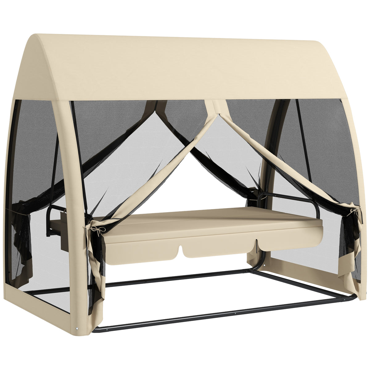 Outsunny 3-Sitzer-Terrassen-Schaukel, Veranda-Schaukel mit Bettfunktion, Hollywoodschaukel mit Mückennetz und