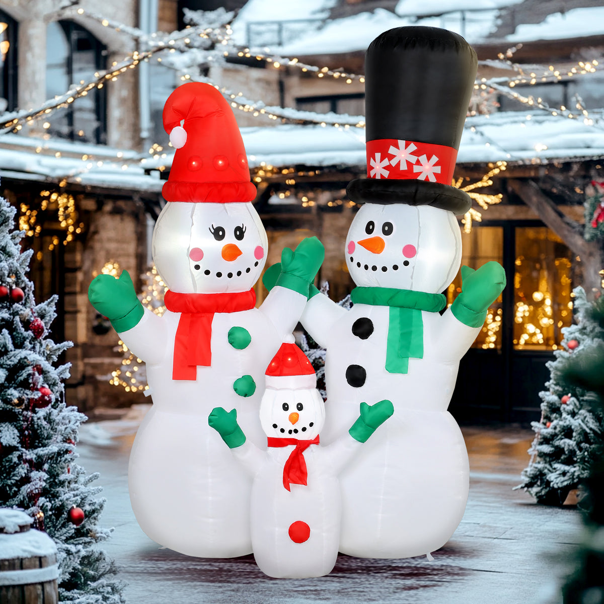 Outsunny Aufblasbar Schneemann Familie, 1,8 m Weihnachtsdeko mit LED-Beleuchtung für Innen- und – Produktabbildung 2