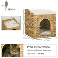PawHut Katzenhöhle aus Wasserhyazinthen-Gras, 2 Liegefläche, 2 waschbare Kissen, Natur + Weiß – Produktabbildung 3