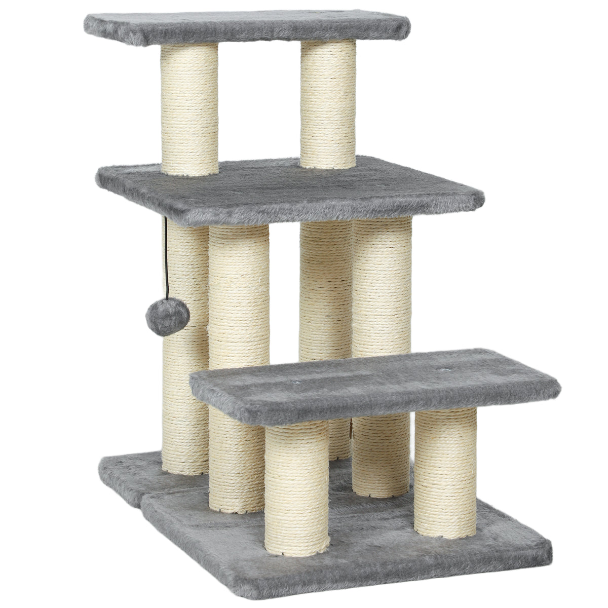 PawHut Hundetreppe 3 Stufen 54 cm Hoch Haustiertreppe für Kleine Hunde Katzentreppe mit Sisal Kratzbäumen