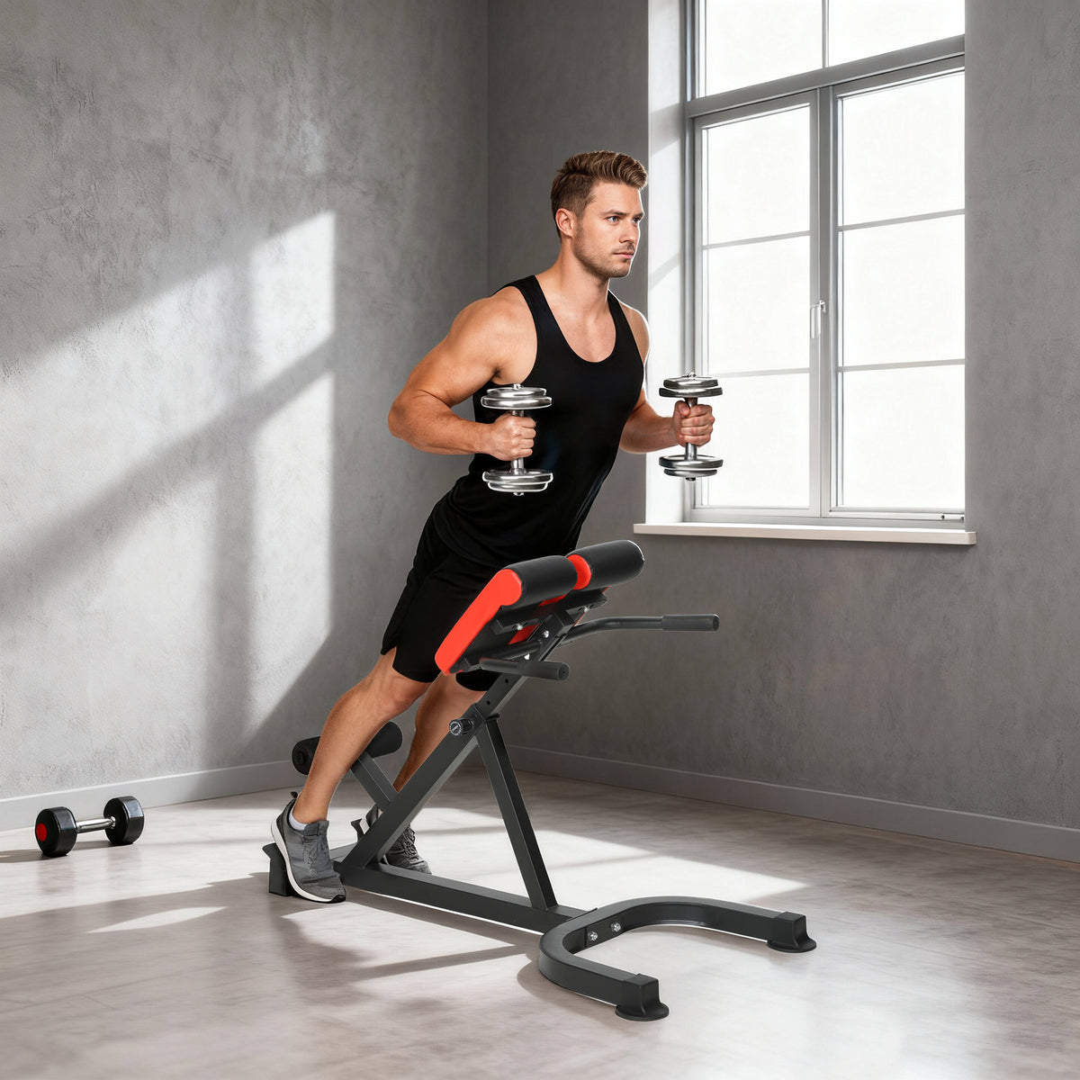 Trainingsstuhl, Fitnessbank, Hantelbank, Stahl, verstellbar, Griffe, Rot+Schwarz – Produktabbildung 2