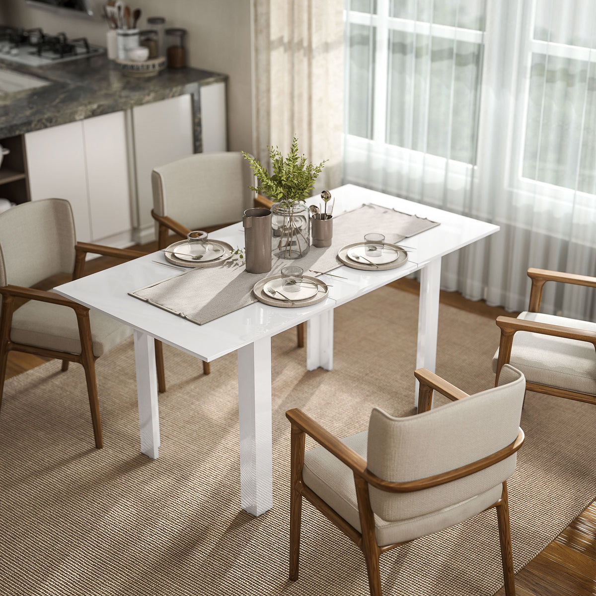 HOMCOM Ausziehbarer Esstisch, 120-160 x 70 cm, verstellbarer Küchentisch für 4-6 Personen, MDF – Produktabbildung 2