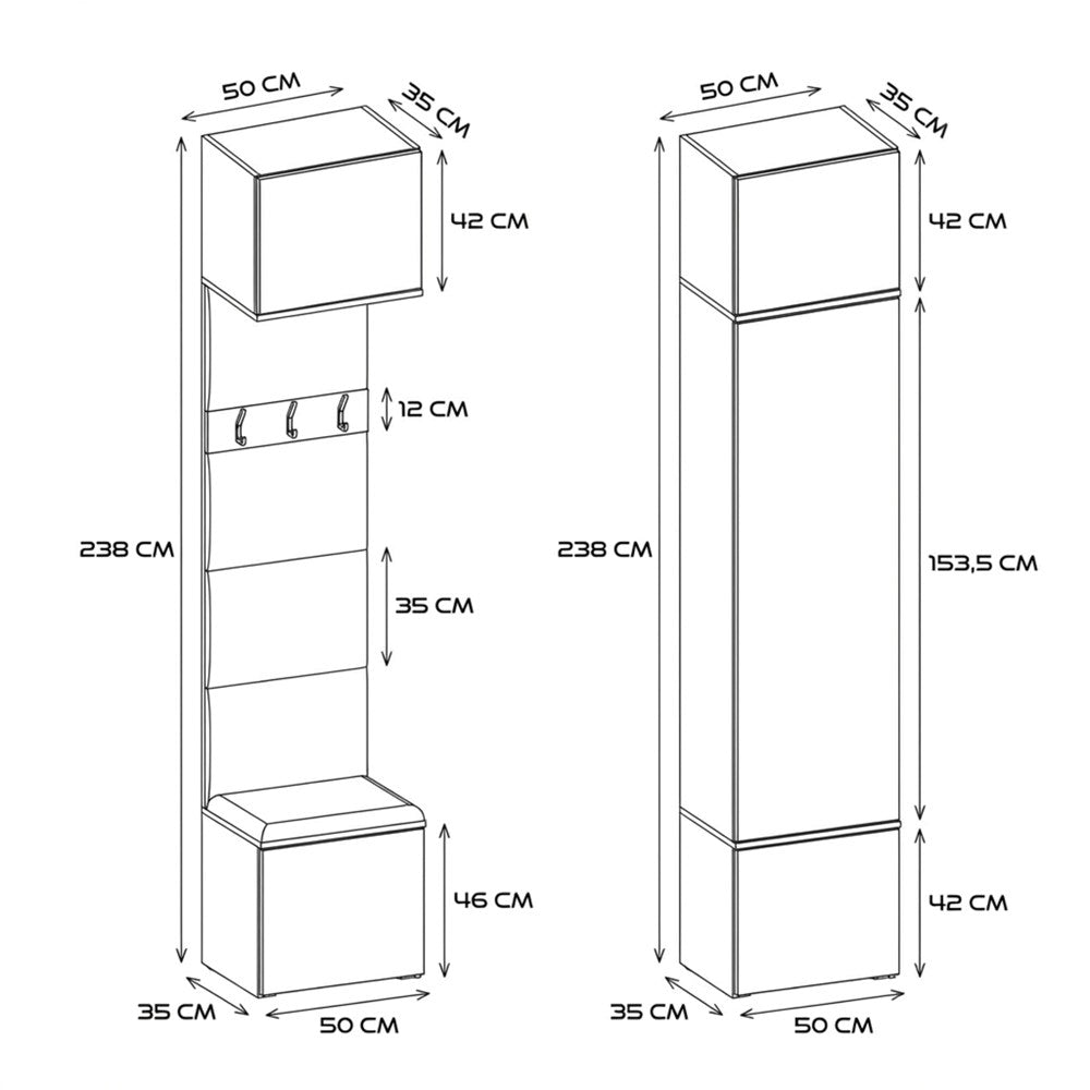 Garderobe HAGA IV/2Sz2W EICHE ARTISAN 2x Schrank + 2x Kleiderpaneel – Produktabbildung 10