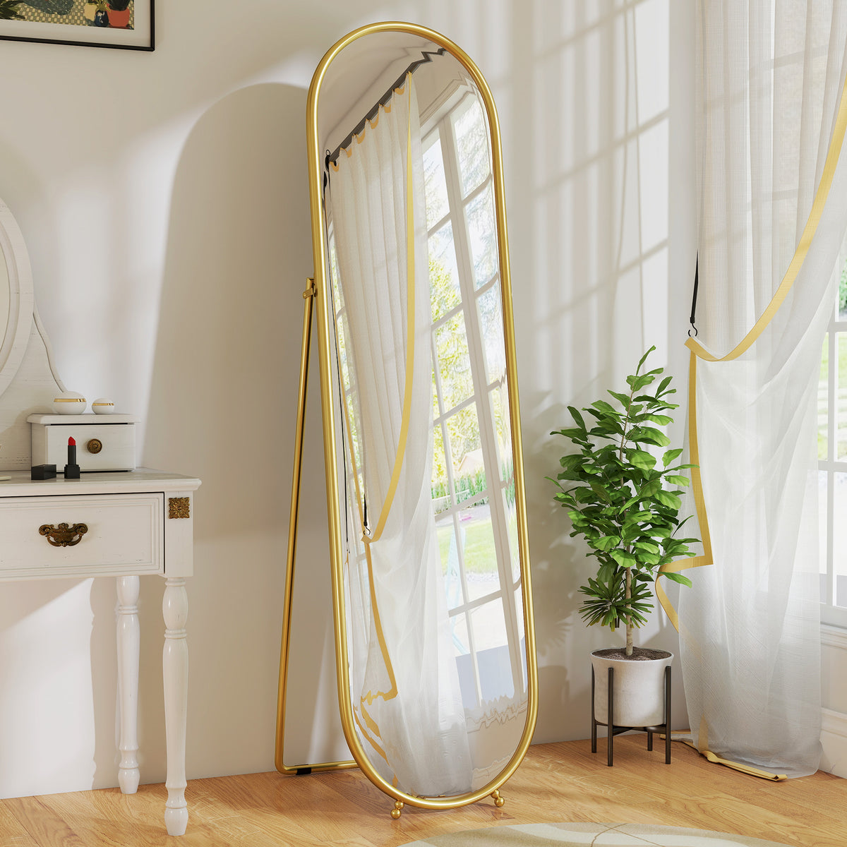 HOMCOM Ganzkörperspiegel, ovale Form, freistehend, Metallrahmen, 50x180cm, Gold – Produktabbildung 2