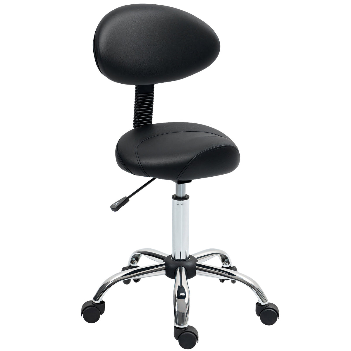 HOMCOM Rollhocker höhenverstellbar mit Rückenlehne Drehhocker 83-98 cm Arbeitshocker 360° drehbar für Büro