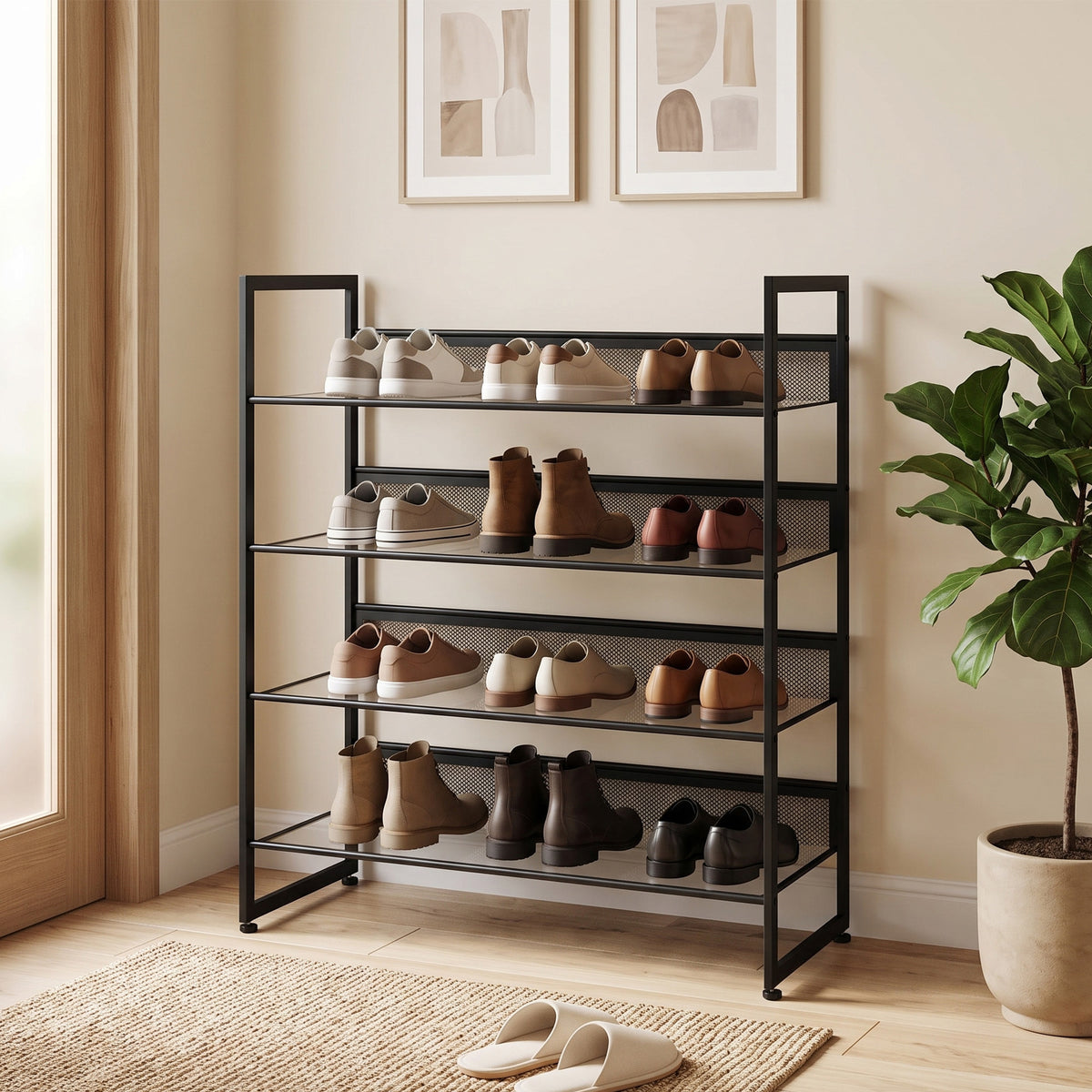 HOMCOM Schuhregal Schuhablage Schuhständer, 4 Regale, 72 cm x 30 cm x 82,7 cm, Schwarz – Produktabbildung 2