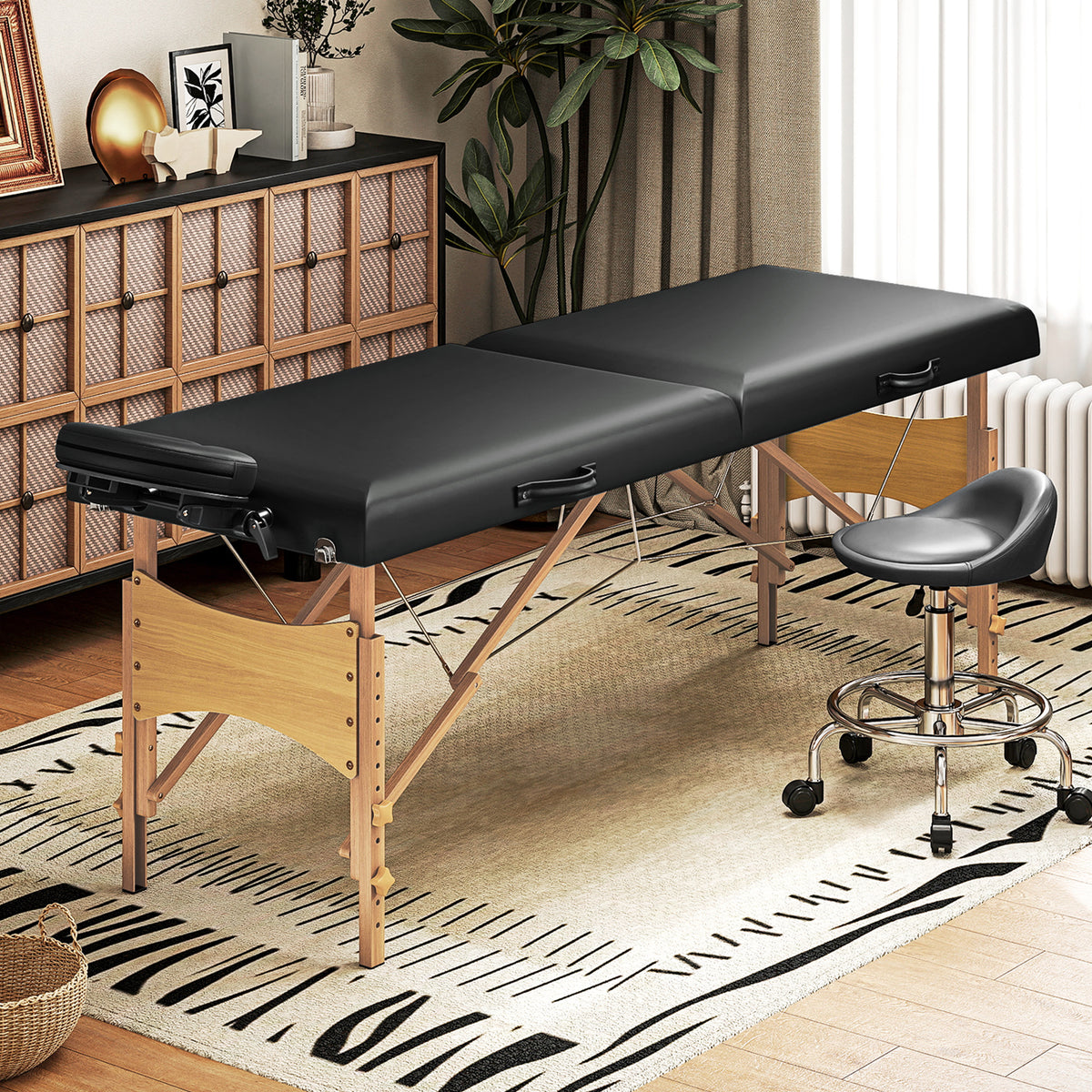 HOMCOM Höhenverstellbarer Massagetisch, Holzgestell, Klappbares Massagebett, Schaumstoffpolsterung – Produktabbildung 2