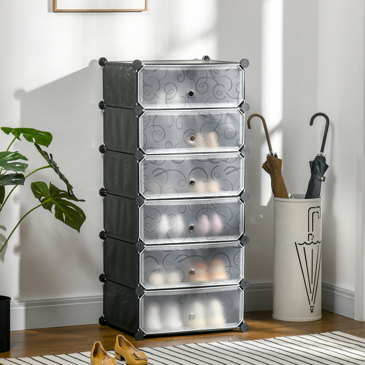 HOMCOM Modulares Regalsystem für 6 Paar Schuhe, 49 cm x 36,5 cm x 108 cm, Schwarz – Produktabbildung 2