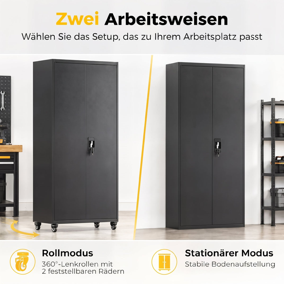 HOMCOM Aktenschrank, Abschließbar Metallschrank mit Rollen, Verstellbaren Ablagen, aus Stahl, 80 x 40 x – Produktabbildung 5