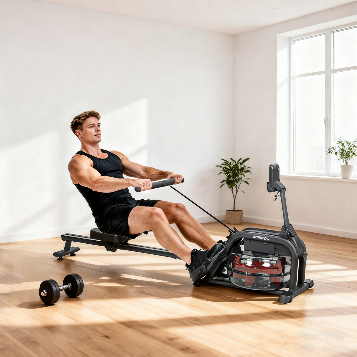 Rudergerät für Training, Rudermaschine mit 6-11 L Wassertank, LCD-Monitor, Handyhalter, 135 kg – Produktabbildung 2