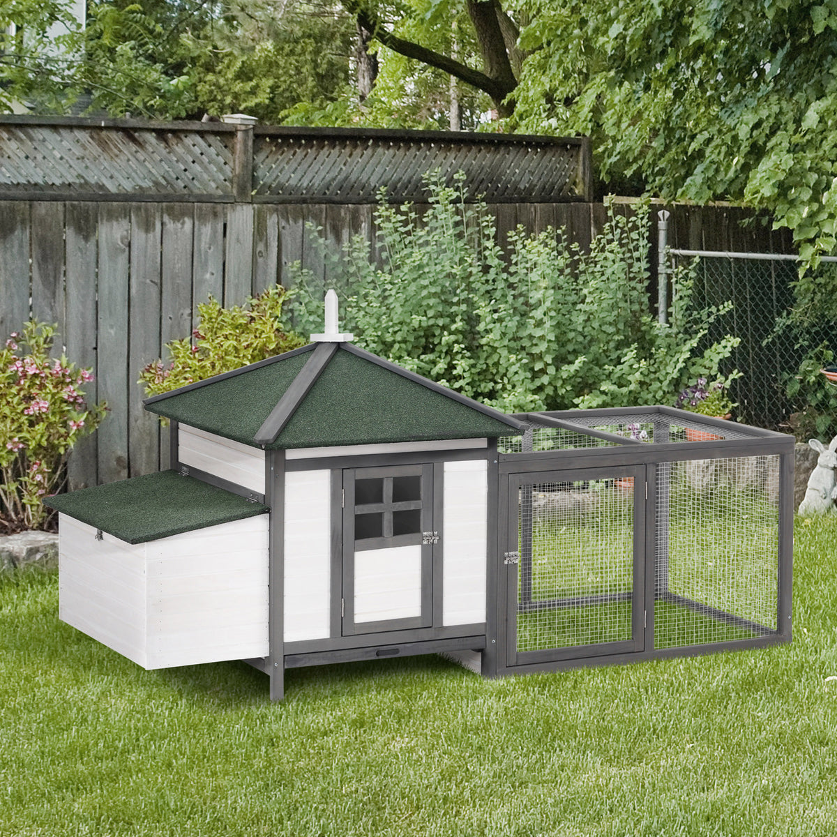 PawHut Hühnerstall für Zwerghühner 196 x 76 x 97 cm witterungsbeständig Hühnerhaus mit Nistkasten – Produktabbildung 2