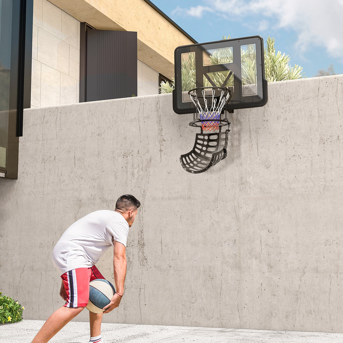 Basketball-Rebounder, höhenverstellbar, 360° drehbar, Kunststoff, 35,6L x 35,6B x 75,5H cm, Schwarz – Produktabbildung 2