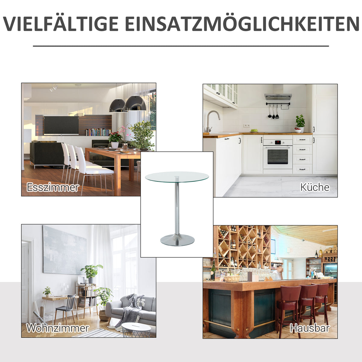 HOMCOM Runder Esstisch mit Glastischplatte, Metallgestell, Silberfarben – Produktabbildung 6