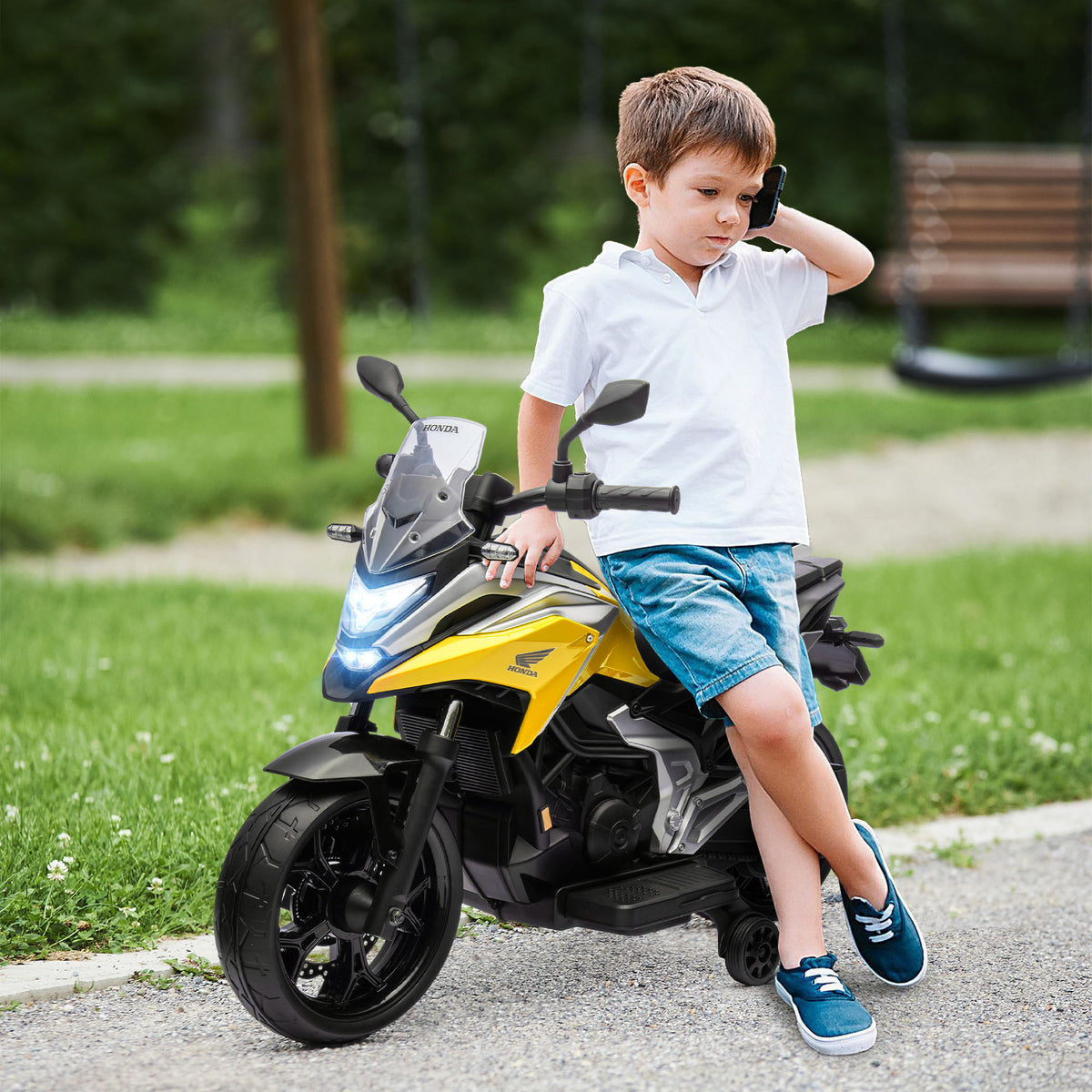 Elektro-Kindermotorrad, Honda, 3 km/h, Musik & Licht, 3-6 Jahre, bis 30 kg, Gelb – Produktabbildung 2