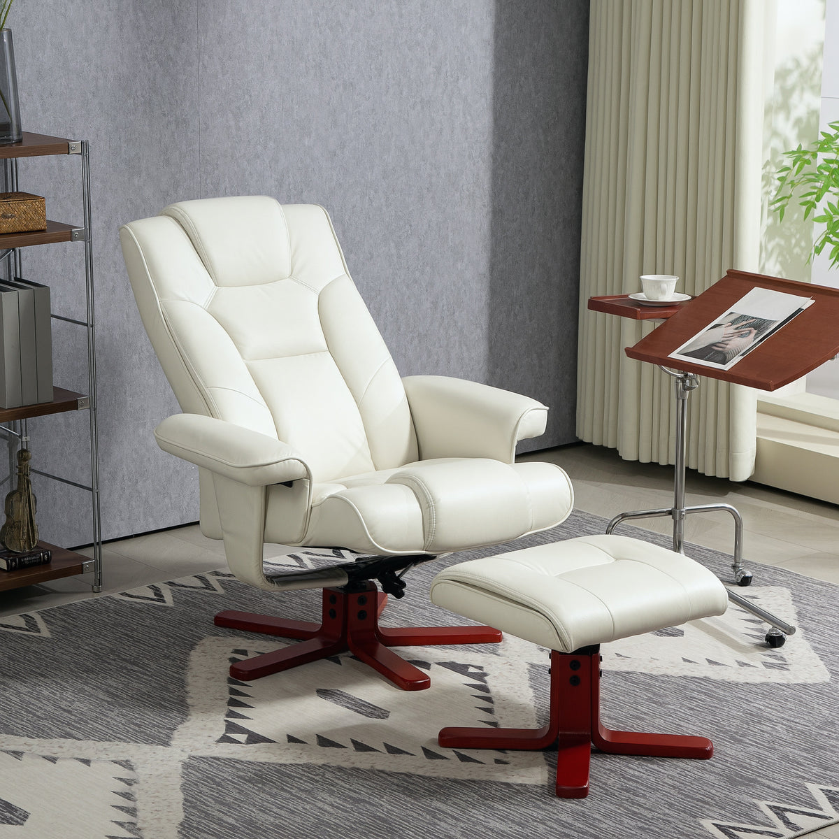 HOMCOM Relaxsessel mit Hocker, Lederoptik, neigbare Lehne, bis 150 kg, Cremeweiß – Produktabbildung 10