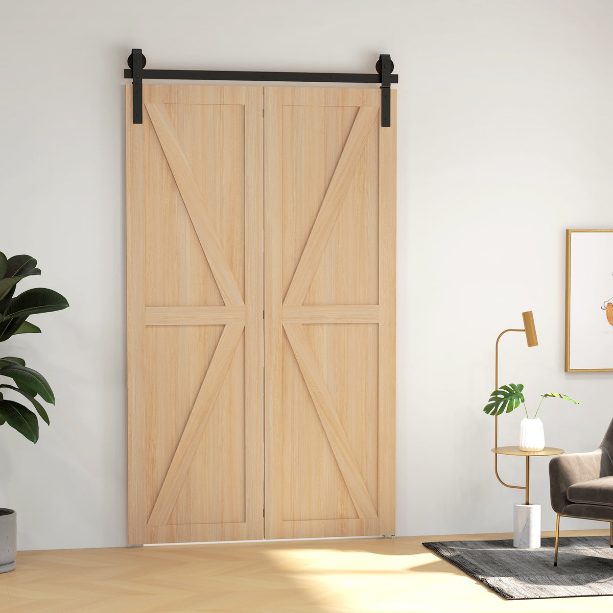 HOMCOM Schiebetüren-Beschlagsatz 122 cm Beschlagsatz für Doppelflügelige Schiebetüren mit J-förmigen – Produktabbildung 2