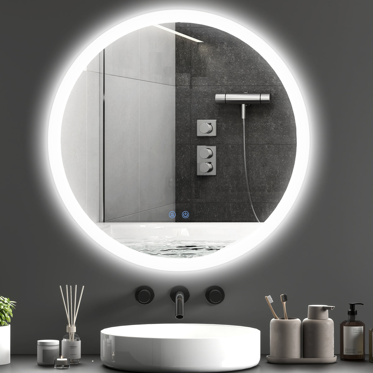 KleanKin Badezimmerspiegel Badspiegel mit LED-Licht Berührungssensor Antibeschlagfunktion – Produktabbildung 2