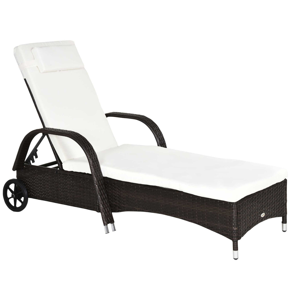 Outsunny Gartenliege mit Auflage, verstellbare Rückenlehne, Metallgestell, Polyrattan, braun+creme, 200 x 73