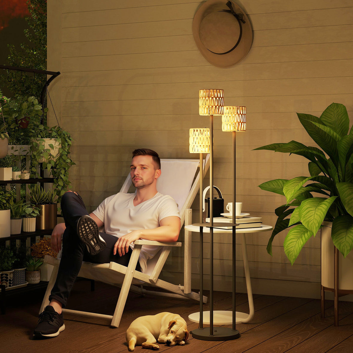 Outsunny Solar Stehlampe Rattan Solarlampen mit Lichtsensor 3 Lichte Solarleuchte im Boho-Stil IP44 Ø37 – Produktabbildung 2