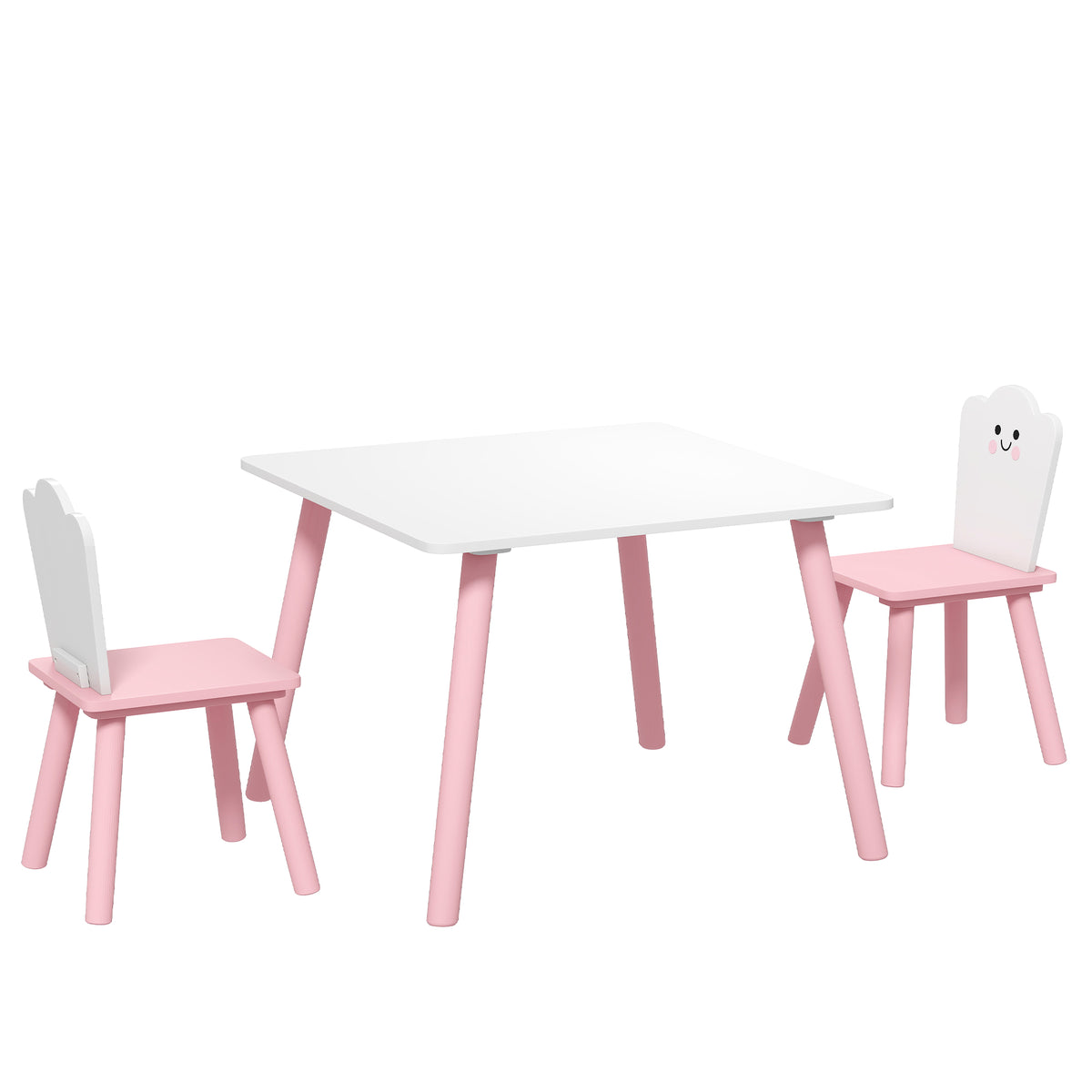 Kindertisch und Stuhl Set 3-teilig, 1 Tisch 2 Stühle, Rosa und Weiß