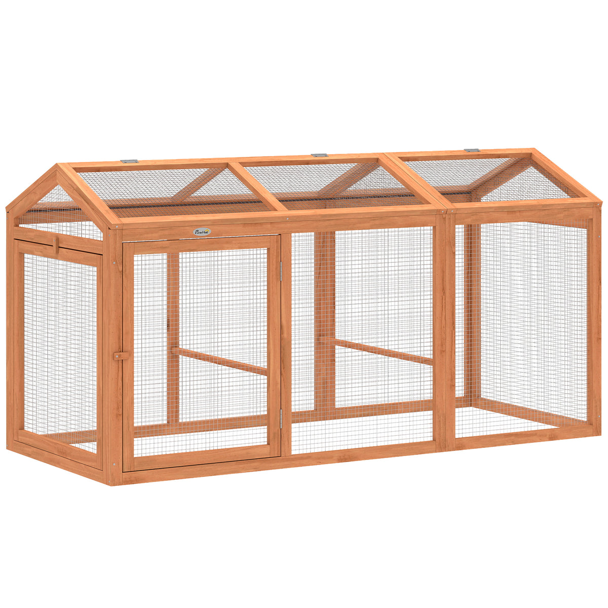 PawHut Hühnerstall Freilaufgehege mit Sitzstange Doppeltüren, aus Holz und Metall, für 4 Hühner, 156 x 70,5 x