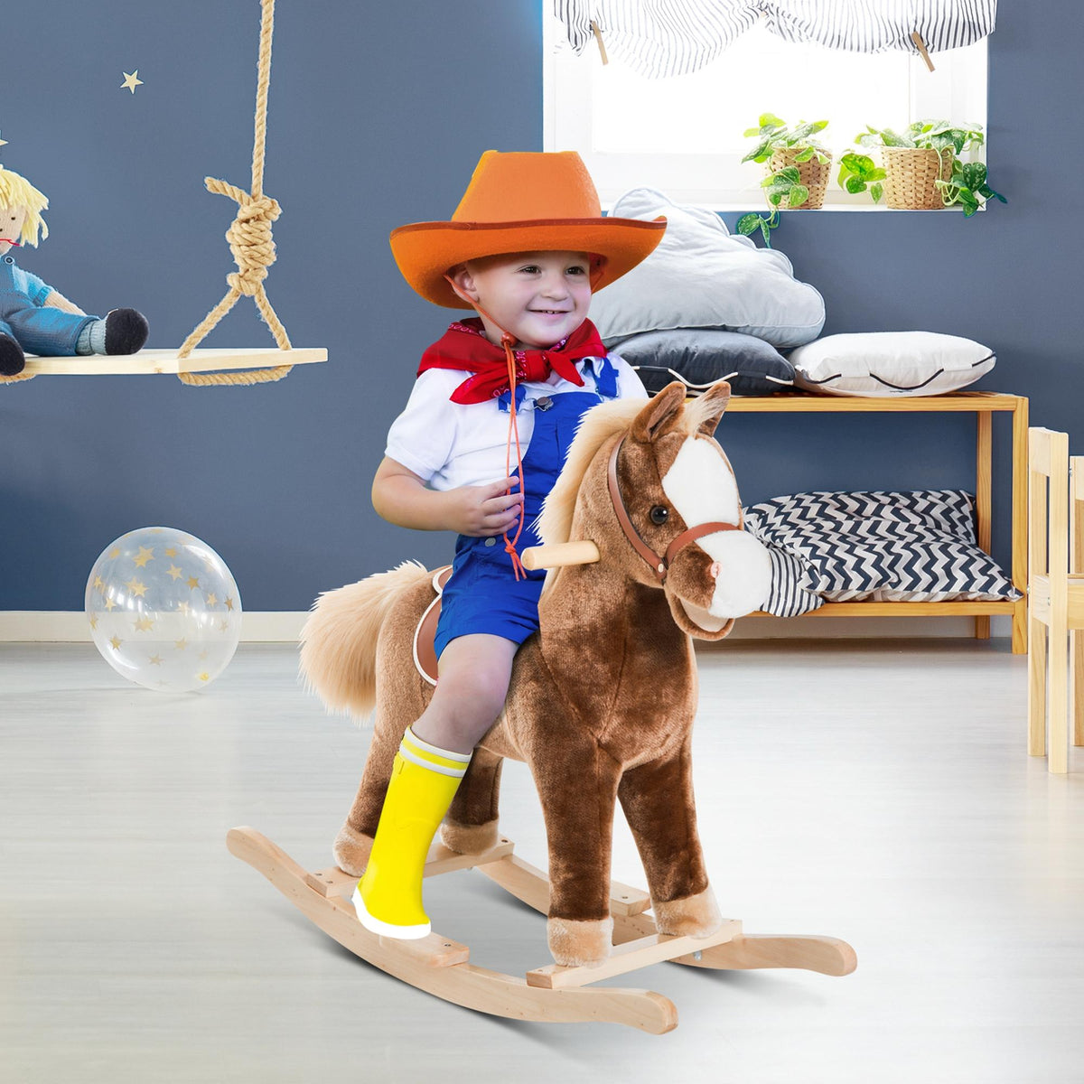 HOMCOM Schaukelpferd Schaukeltier mit Haltegriffen Plüsch Baby Schaukel Schaukelsitz für Kinder ab 3 – Produktabbildung 2