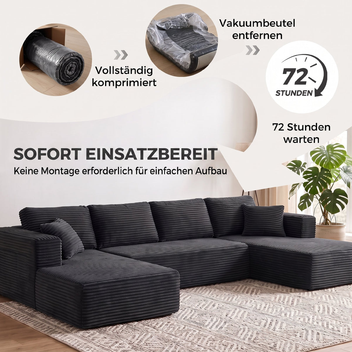 HOMCOM Modulares U-Sofa mit 2 Chaiselongues, Cord-Schlafsofa mit hochdichtem Schaumstoff und – Produktabbildung 7